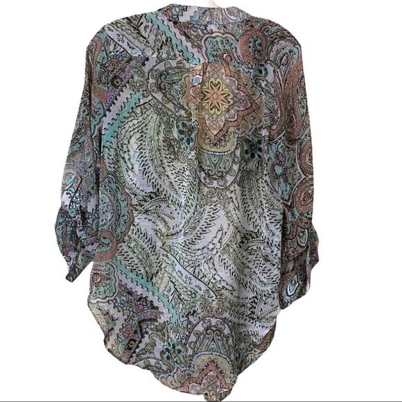 CATO Sheer Graphic Tunic Blouse Size Medium Coverup - Picture 4 of 10